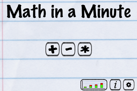 Opening menu for the Math in a Minute iOS app
