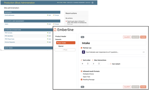 Default Django Admin UI and a polished subsequent iteration.
